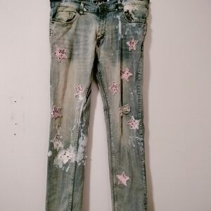 AHP Another Hype Piece Men's Jeans 34 x 32 Distressed 80s Stars Slim A15